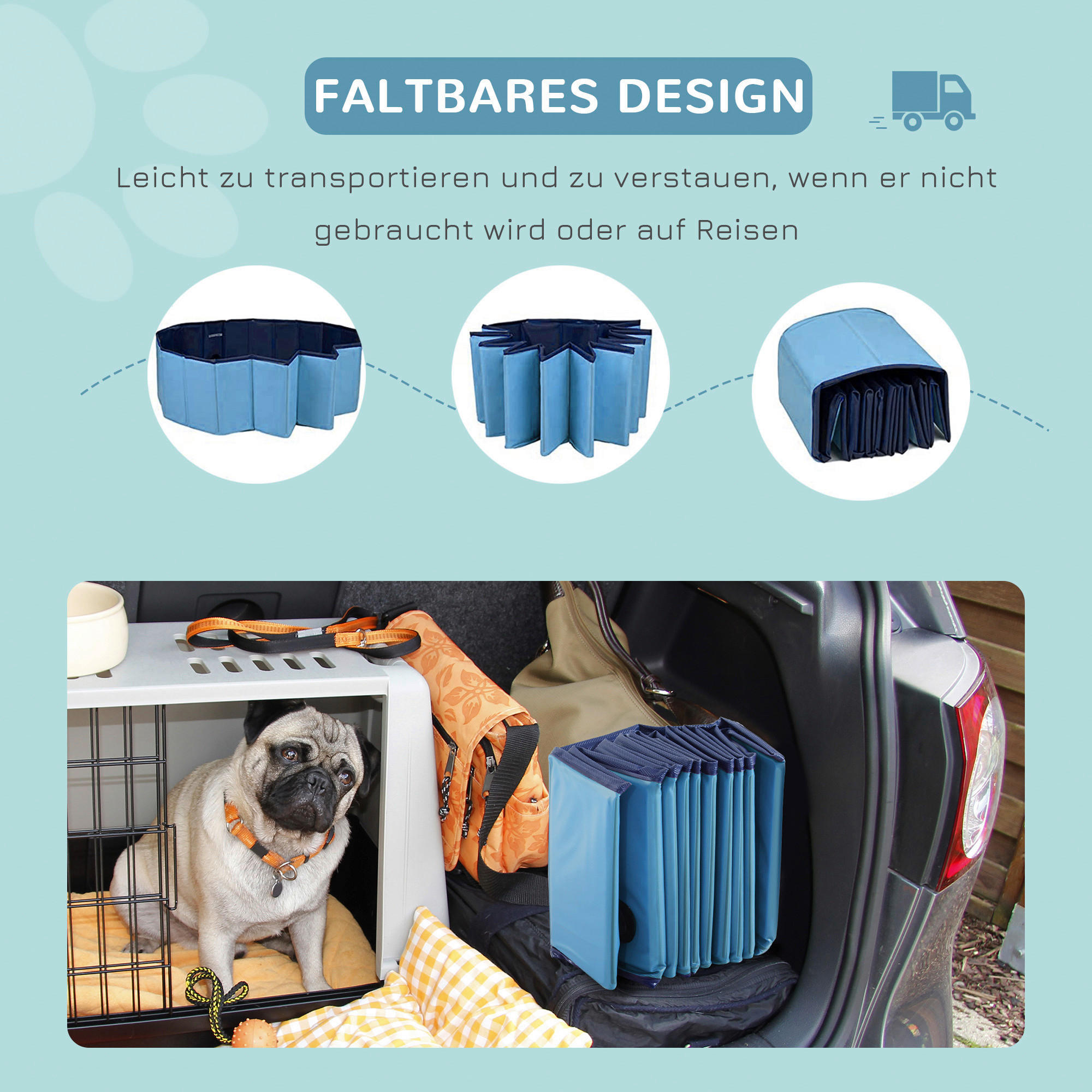 PawHut Hunde-Zubehör blau Holz B/H/L: ca. 140x140x30 cm Hundepool - blau (30,00/140,00/140,00cm) - PawHut