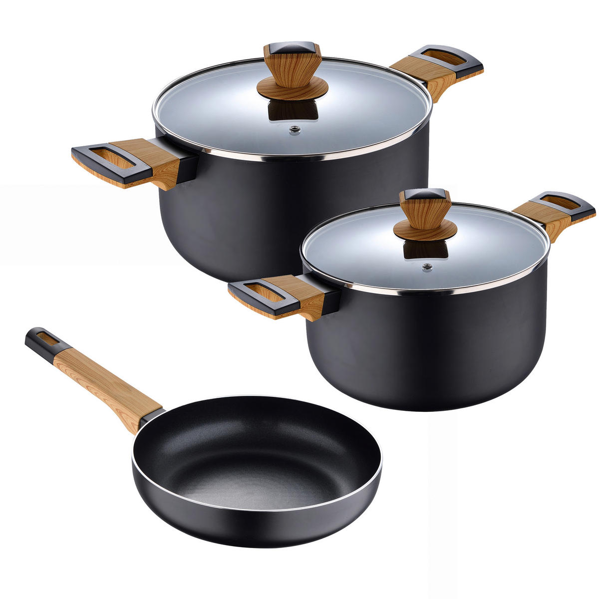 BERGNER Kochgeschirrset EARTH BLACK schwarz Aluminium 5 tlg. EARTH BLACK - schwarz (52,00/38,50/16,00cm) - BERGNER