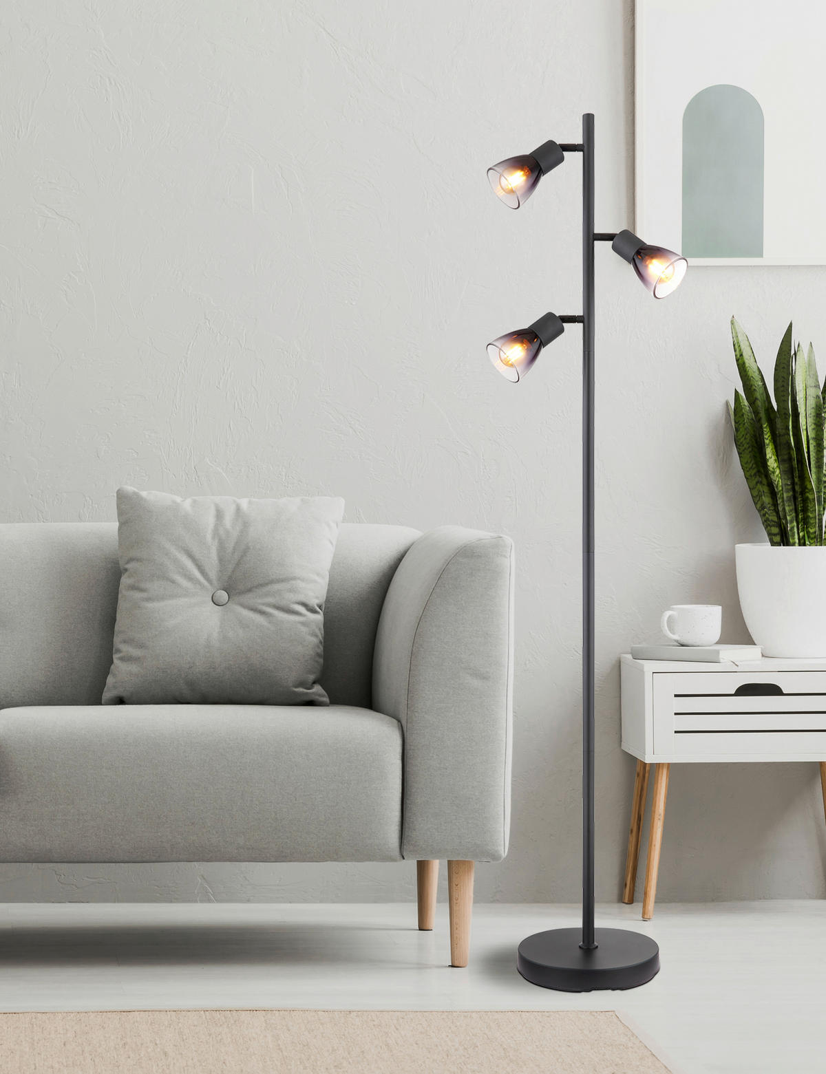 GLOBO Stehleuchte klar Rauch schwarz Metall PVC Glas B/H/L: ca. 22x161x30 cm E14 3 Brennstellen SATELLA - klar/schwarz (30,00/22,00/161,00cm) - GLOBO