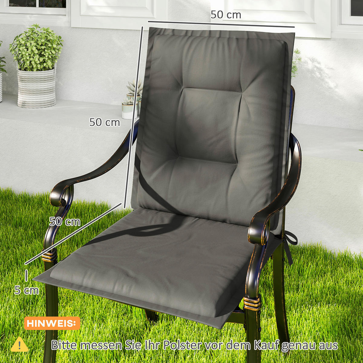 Outsunny Sitzkissen 4er Set hellgrau Polyester B/H/L: ca. 50x5x108 cm Sitzkissen 4er Set - hellgrau (108,00/50,00/5,00cm) - Outsunny