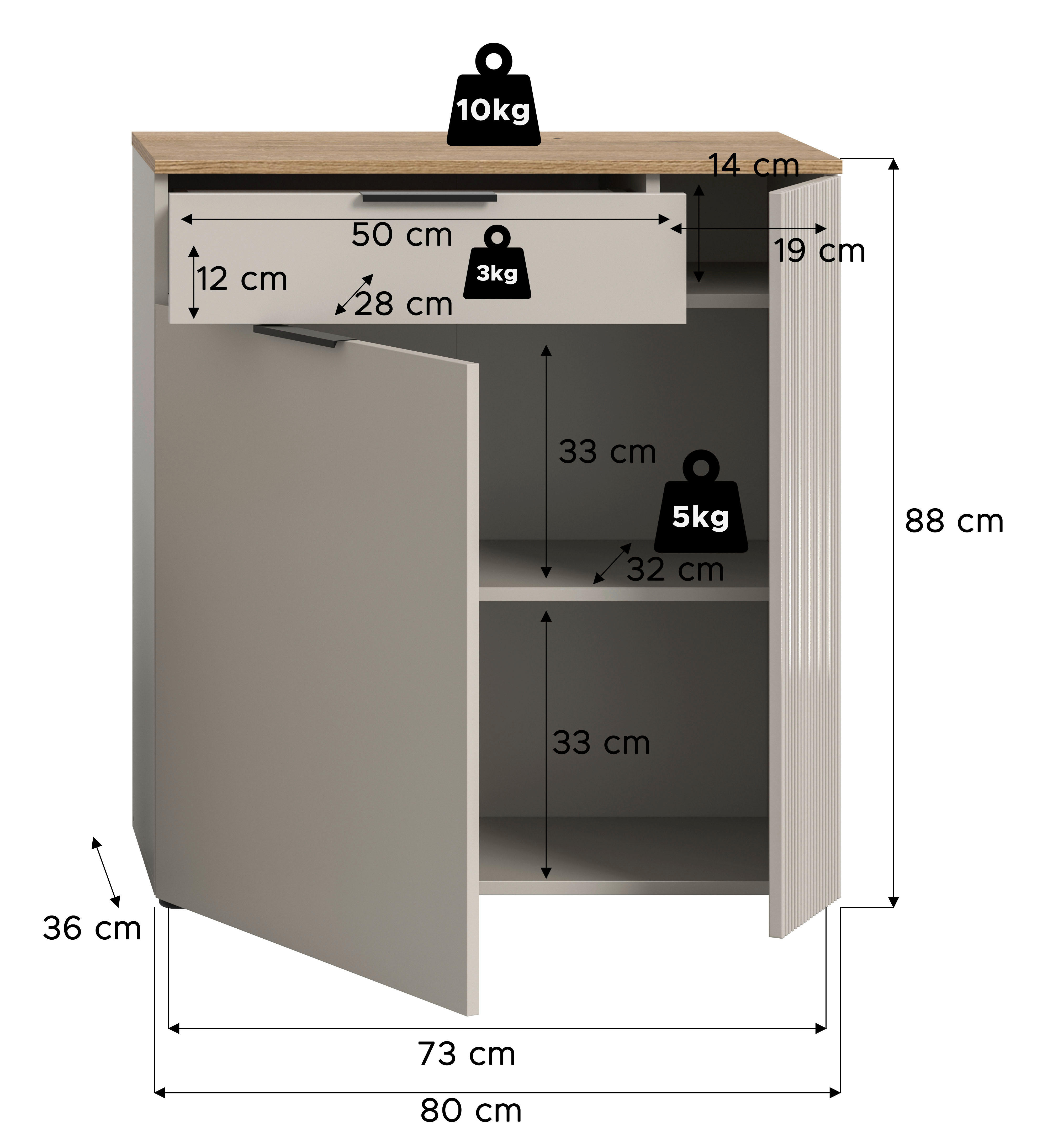 Kommode Slide Kaschmirgrau Nachbildung Evoke Oak Nachbildung B/H/T: ca. 80x88x36 cm Slide - (80,00/88,00/36,00cm) - xonox.home