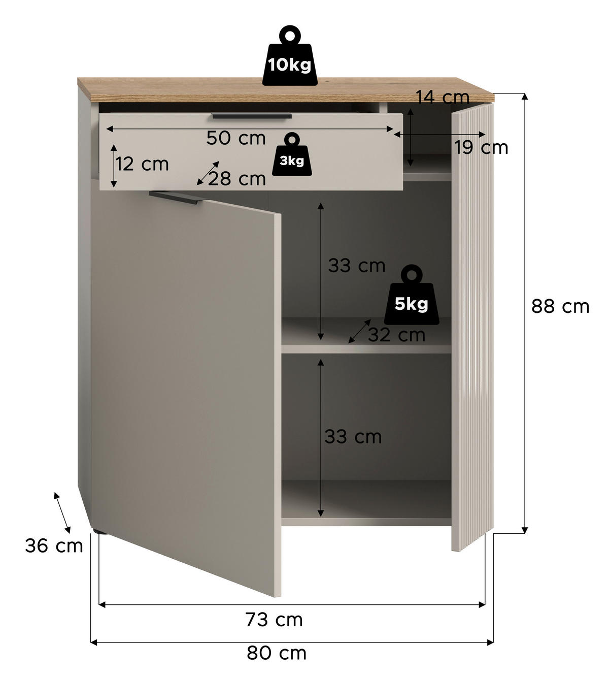 Kommode Slide Kaschmirgrau Nachbildung Evoke Oak Nachbildung B/H/T: ca. 80x88x36 cm Slide - (80,00/88,00/36,00cm) - xonox.home