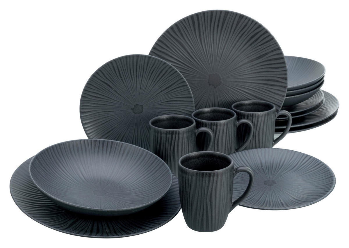 CreaTable Kombiservice Vesuvio Black schwarz Steinzeug 16 tlg. Vesuvio Black - schwarz - CreaTable