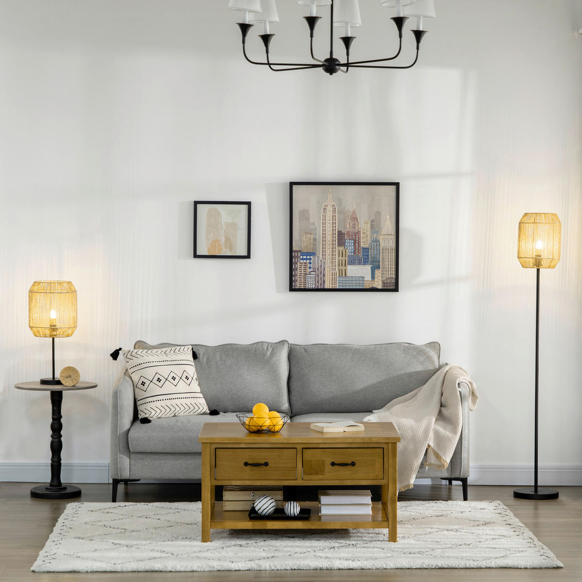 HOMCOM Stehleuchten-Set B31-442V90BK beige schwarz Rattan B/H/T: ca. 26x158x26 cm Stehleuchten-Set B31-442V90BK - beige/schwarz (26,00/158,00/26,00cm) - HOMCOM