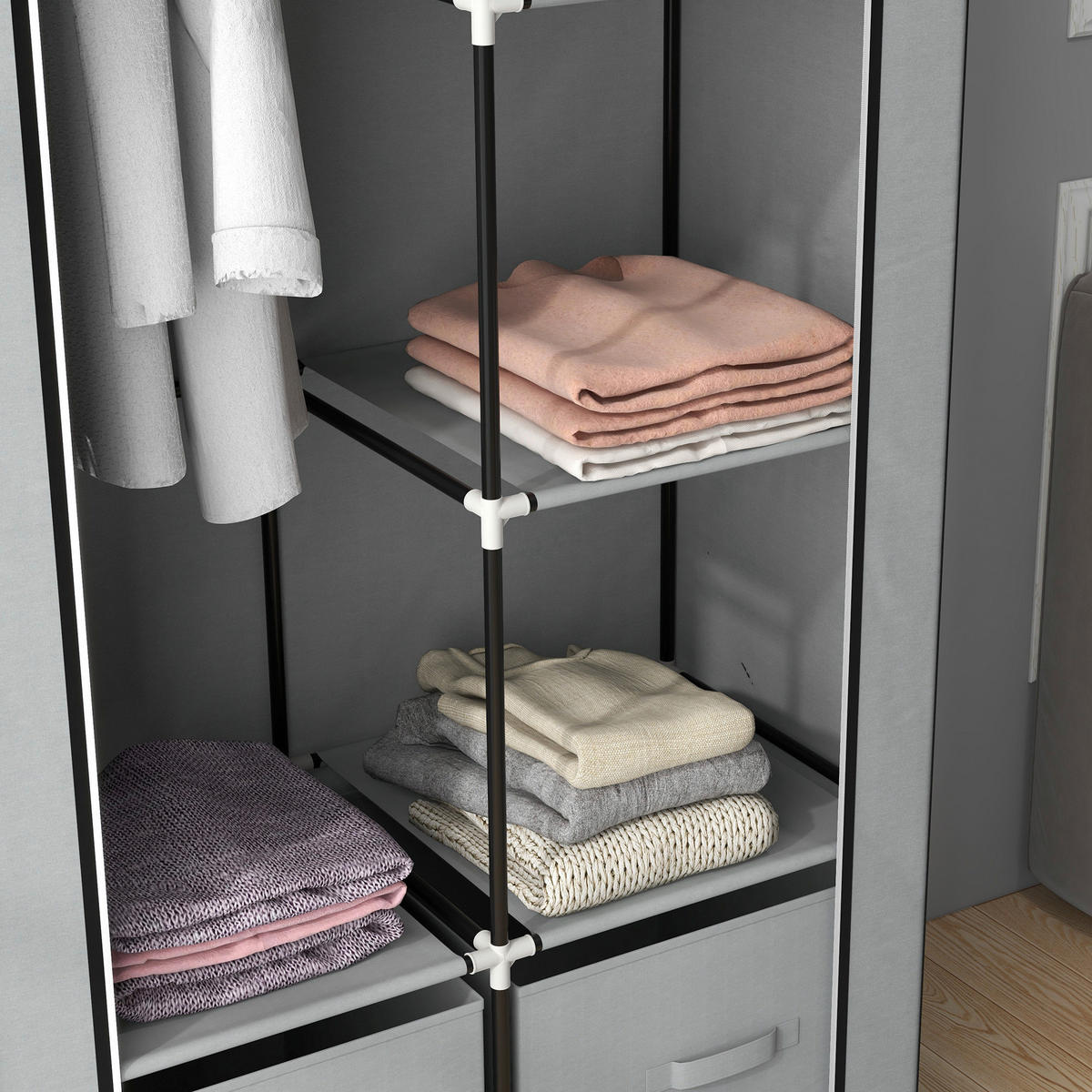 HOMCOM Kleiderschrank hellgrau Polypropylen B/H/L: ca. 42,5x83x162,5 cm Kleiderschrank - hellgrau (162,50/42,50/83,00cm) - HOMCOM