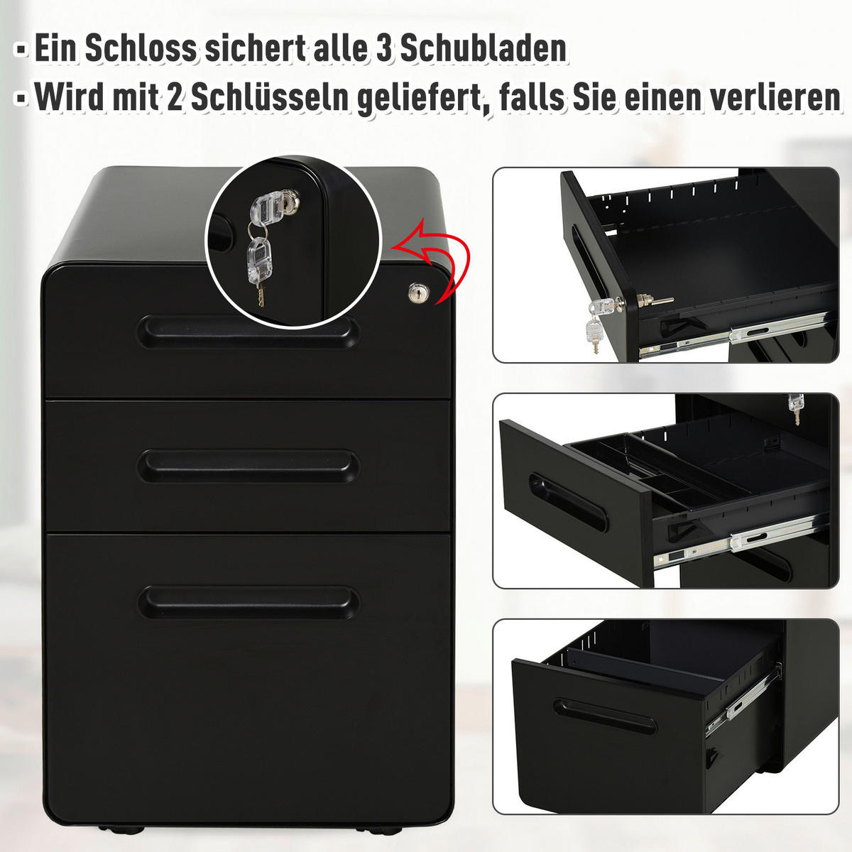 Aktenschrank 924-007BK schwarz B/H/T: ca. 39x59x48 cm 924-007BK - schwarz (39,00/59,00/48,00cm) - Vinsetto