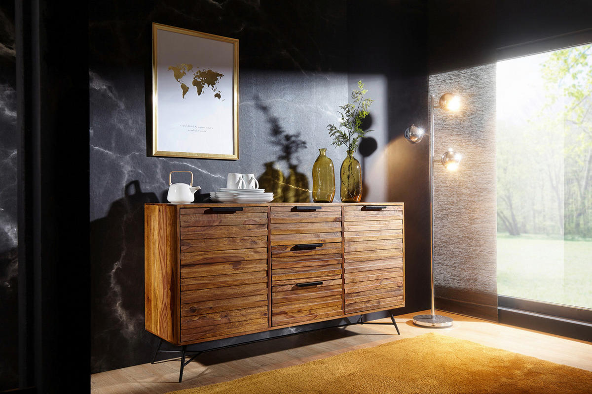 Sideboard natur schwarz B/H/T: ca. 160x88x40 cm Sideboard - natur/schwarz (160,00/88,00/40,00cm) - Wohnling