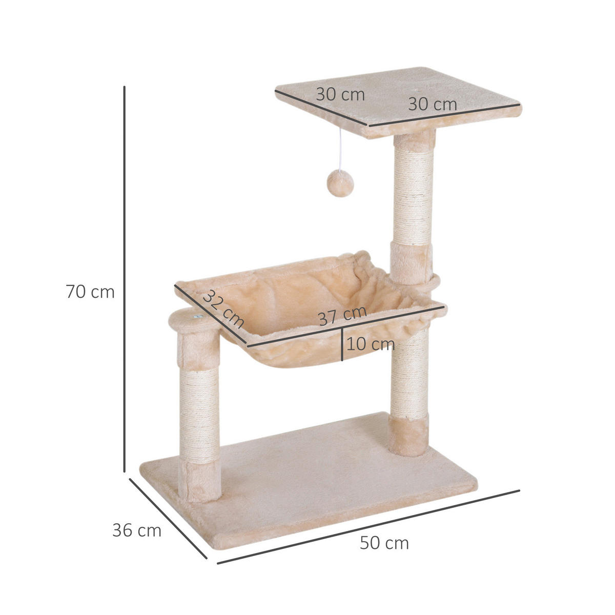 PawHut Katzenbaum beige Spanplatte B/H/L: ca. 36x70x50 cm Katzenbaum - beige (50,00/36,00/70,00cm) - PawHut