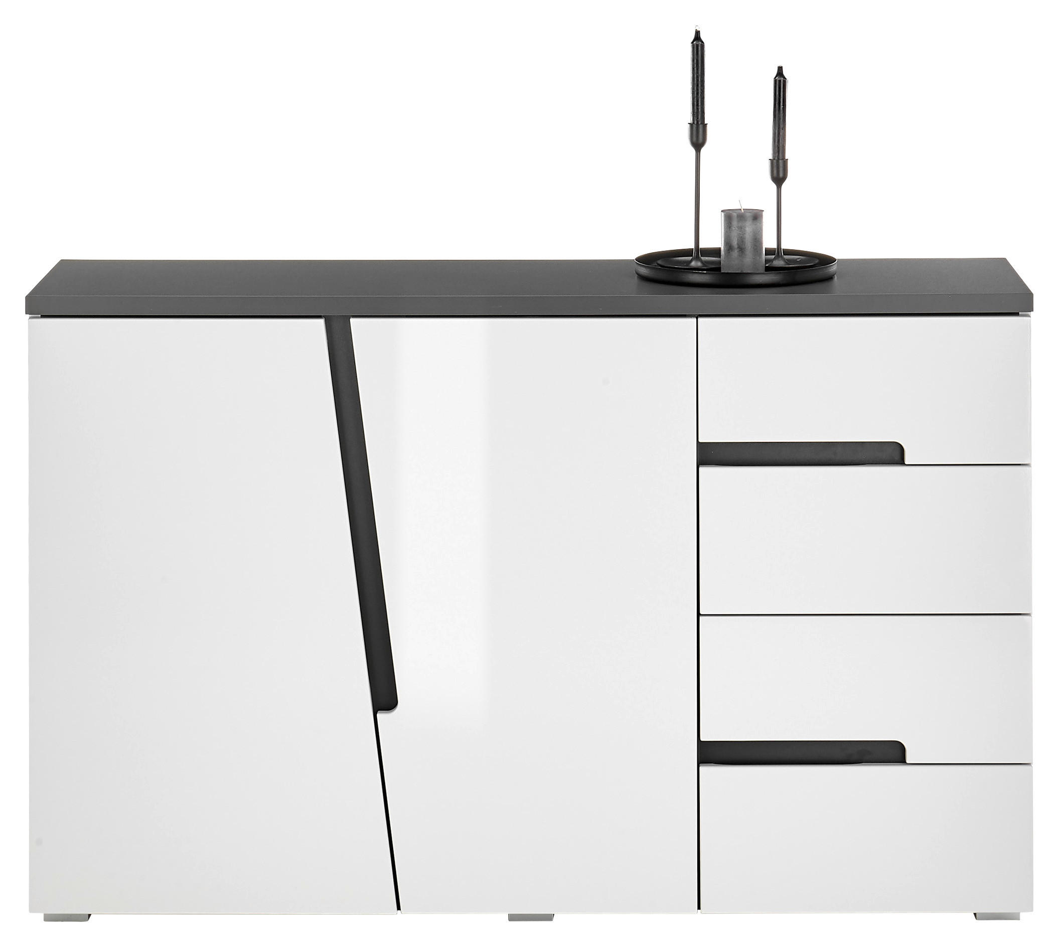 Kommode Boston weiß Hochglanz anthrazit B/H/T: ca. 132x83x38 cm Boston - weiß/anthrazit (132,00/83,00/38,00cm)