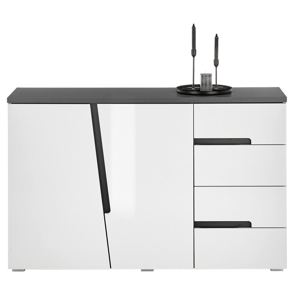 Thumbnail - Kommode Boston weiß Hochglanz anthrazit B/H/T: ca. 132x83x38 cm