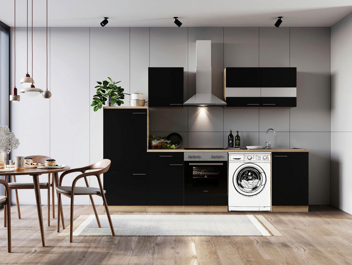 Respekta Küchenblock Merle schwarz B/H/T: ca. 280x200x60 cm Merle - Eiche/schwarz (280,00/200,00/60,00cm) - Respekta