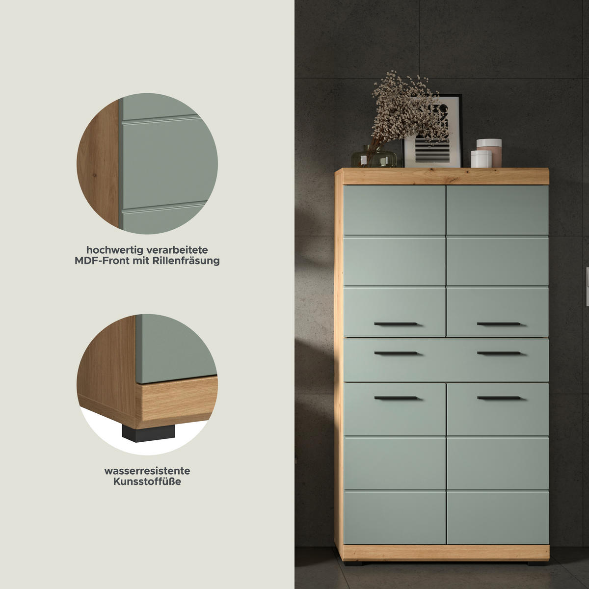 Badezimmer-Set Scout Eiche Artisan Nachbildung salbei Nachbildung B/H/T: ca. 74x141x31 cm Scout - Eiche/salbei (74,00/141,00/31,00cm) - xonox.home