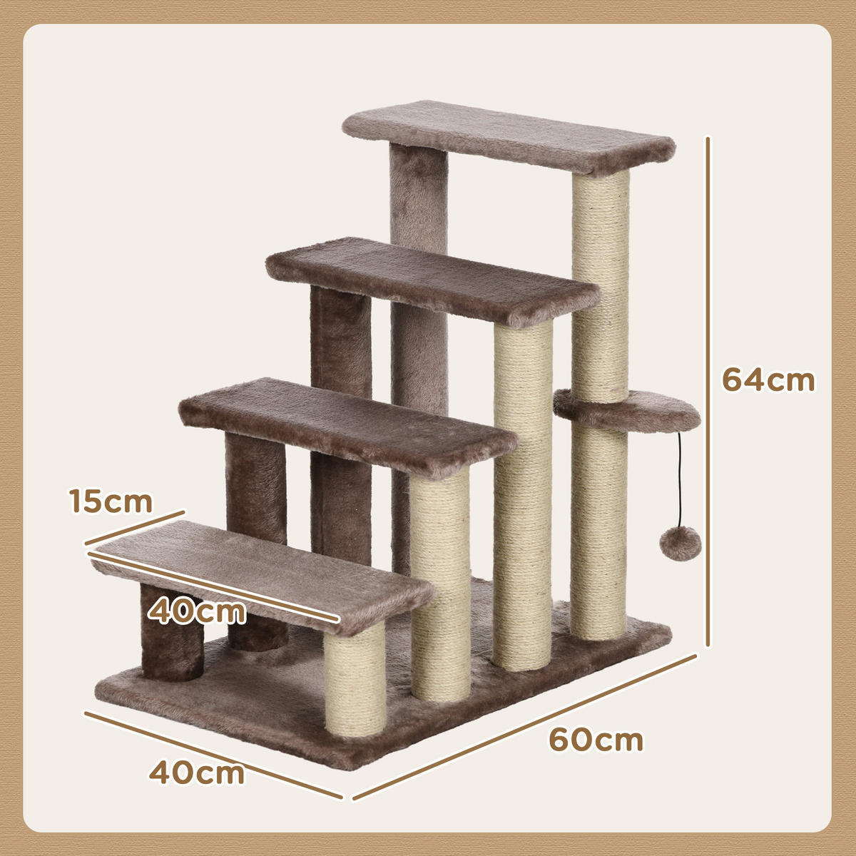 PawHut Katzentreppe braun Stoff B/H/L: ca. 40x64x60 cm Katzentreppe - braun (60,00/40,00/64,00cm) - PawHut