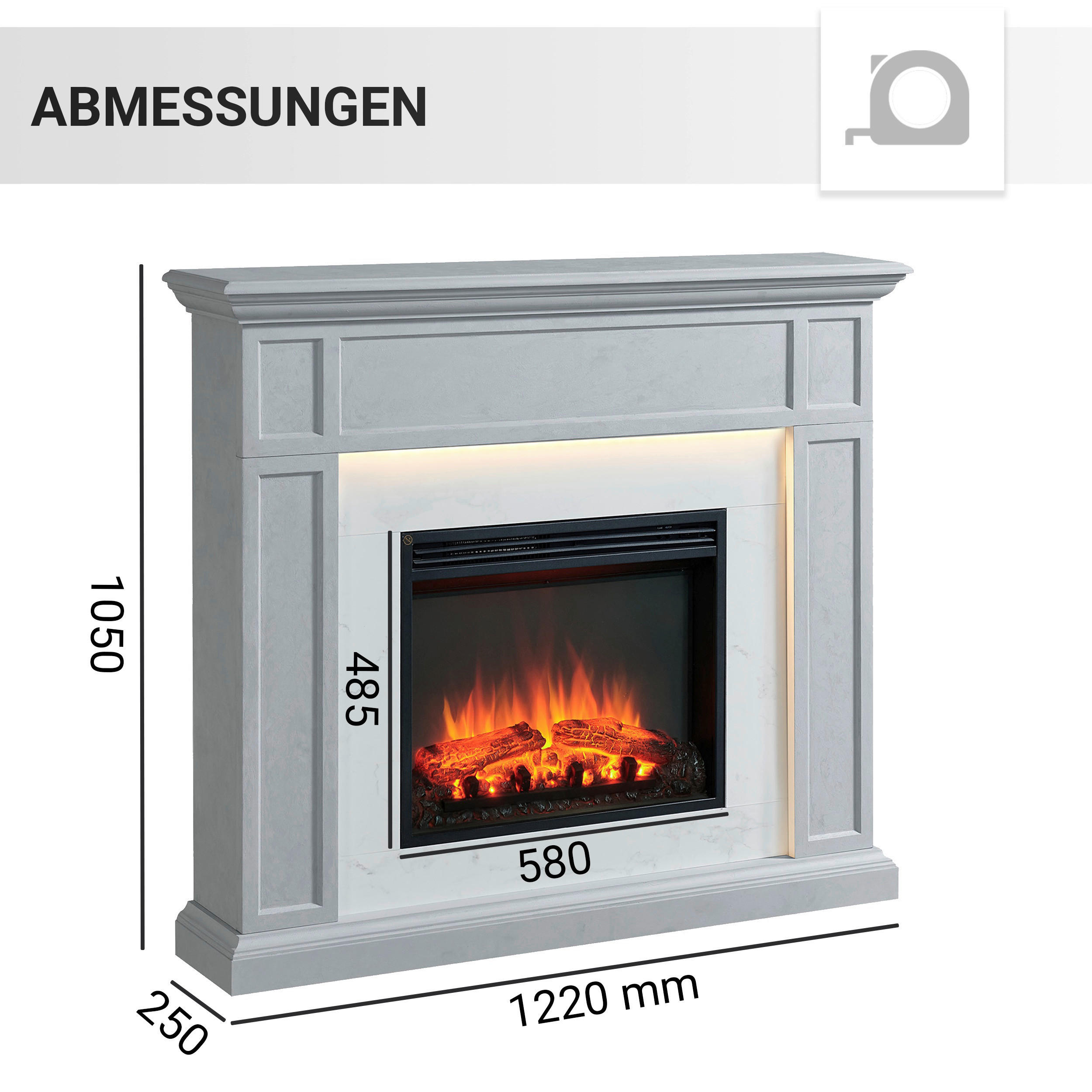 Balderia Elektrischer-Kamin Arthur EF321A-MT321D-CG Beton B/H/T: ca. 105x122x25 cm ca. 2000 W Elektro-Kamin Arthur - Beton (105,00/122,00/25,00cm) - Balderia