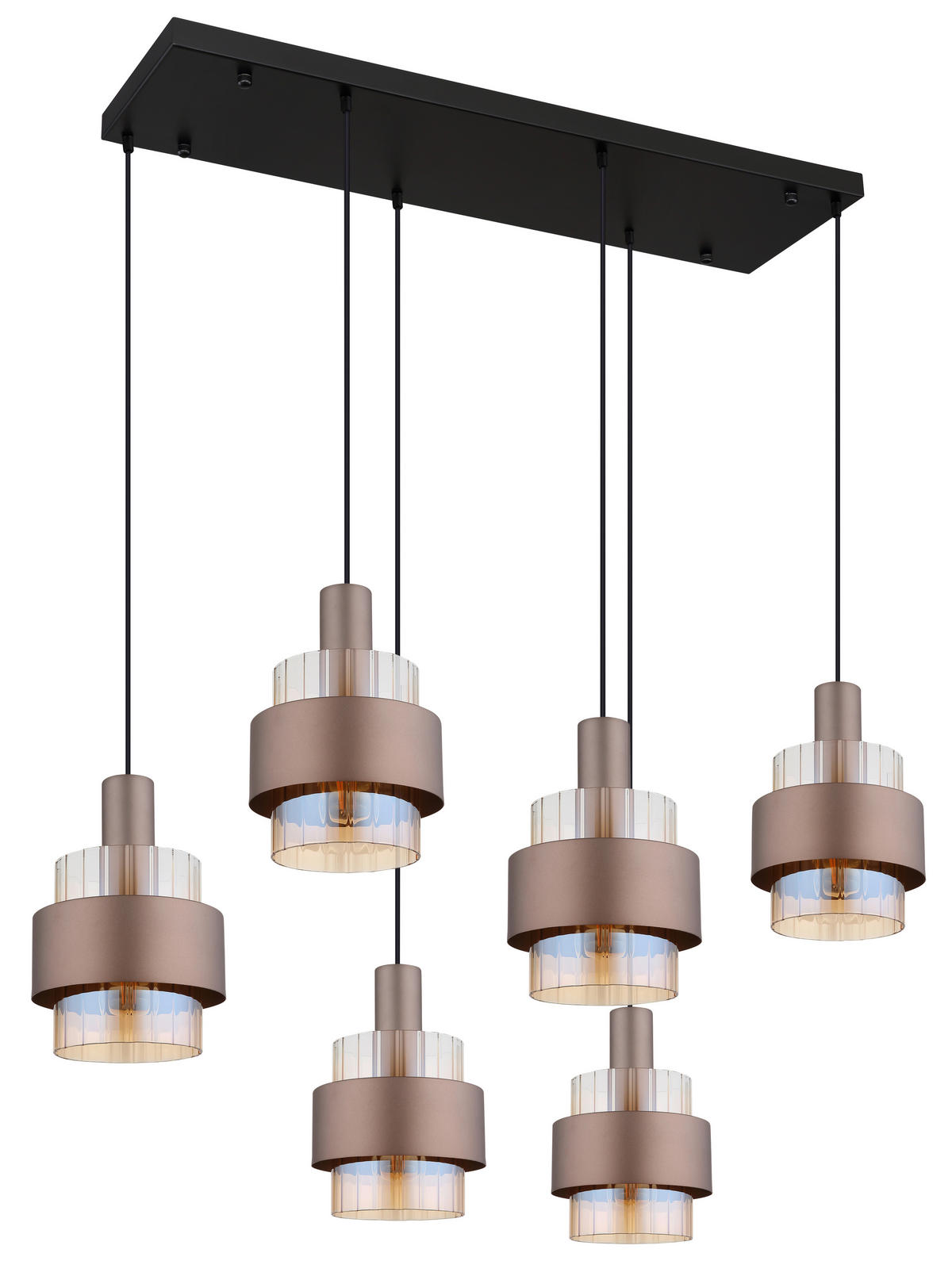 GLOBO Pendelleuchte schwarz amber Metall Glas B/H/L: ca. 34,5x150x96 cm E27 6 Brennstellen MILLEY - schwarz/amber (96,00/34,50/150,00cm) - GLOBO