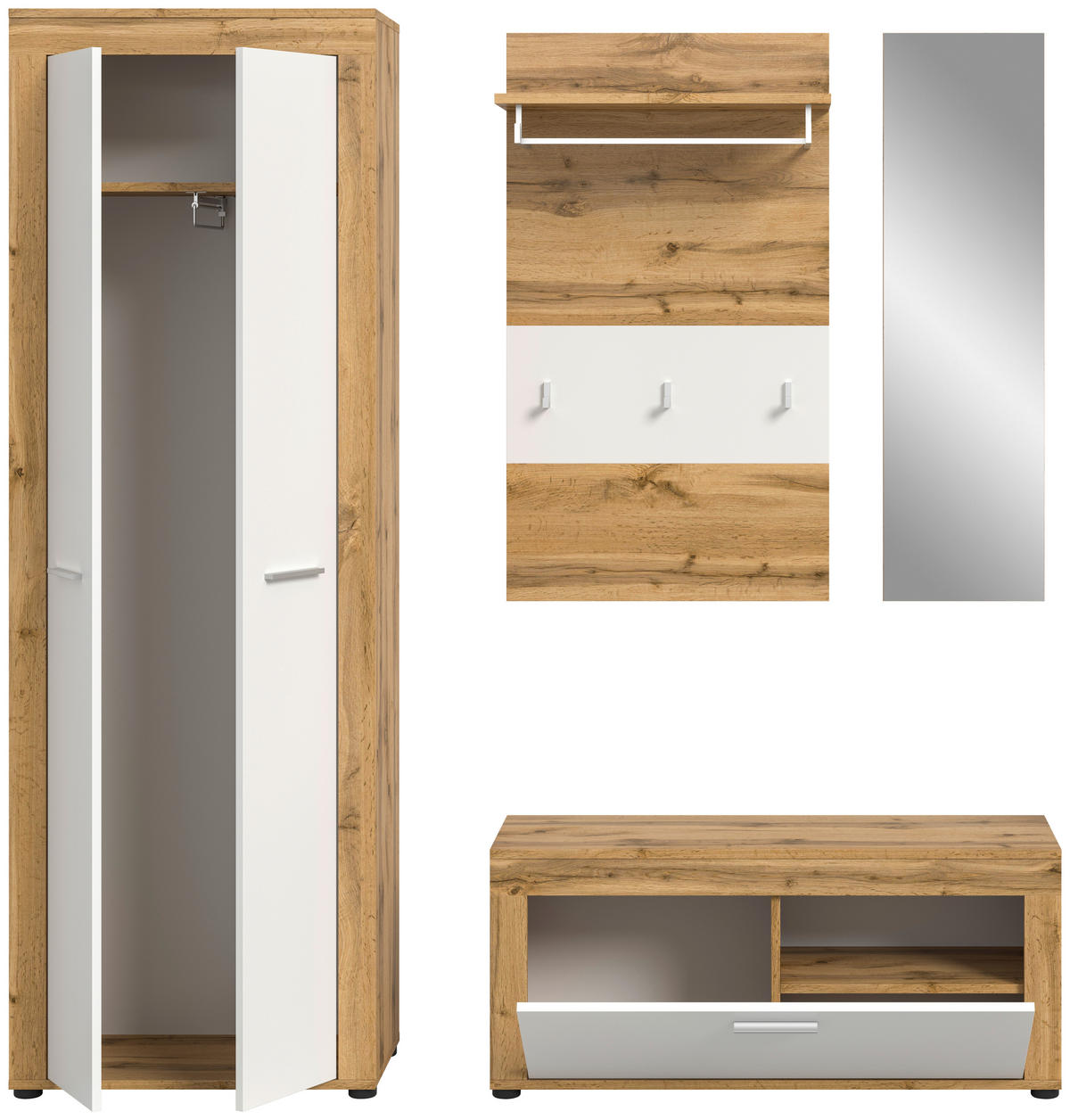 Garderobe JAM Eiche Wotan Nachbildung weiß B/H/T: ca. 184x191x35 cm JAM - Eiche/weiß (184,00/191,00/35,00cm) - xonox.home