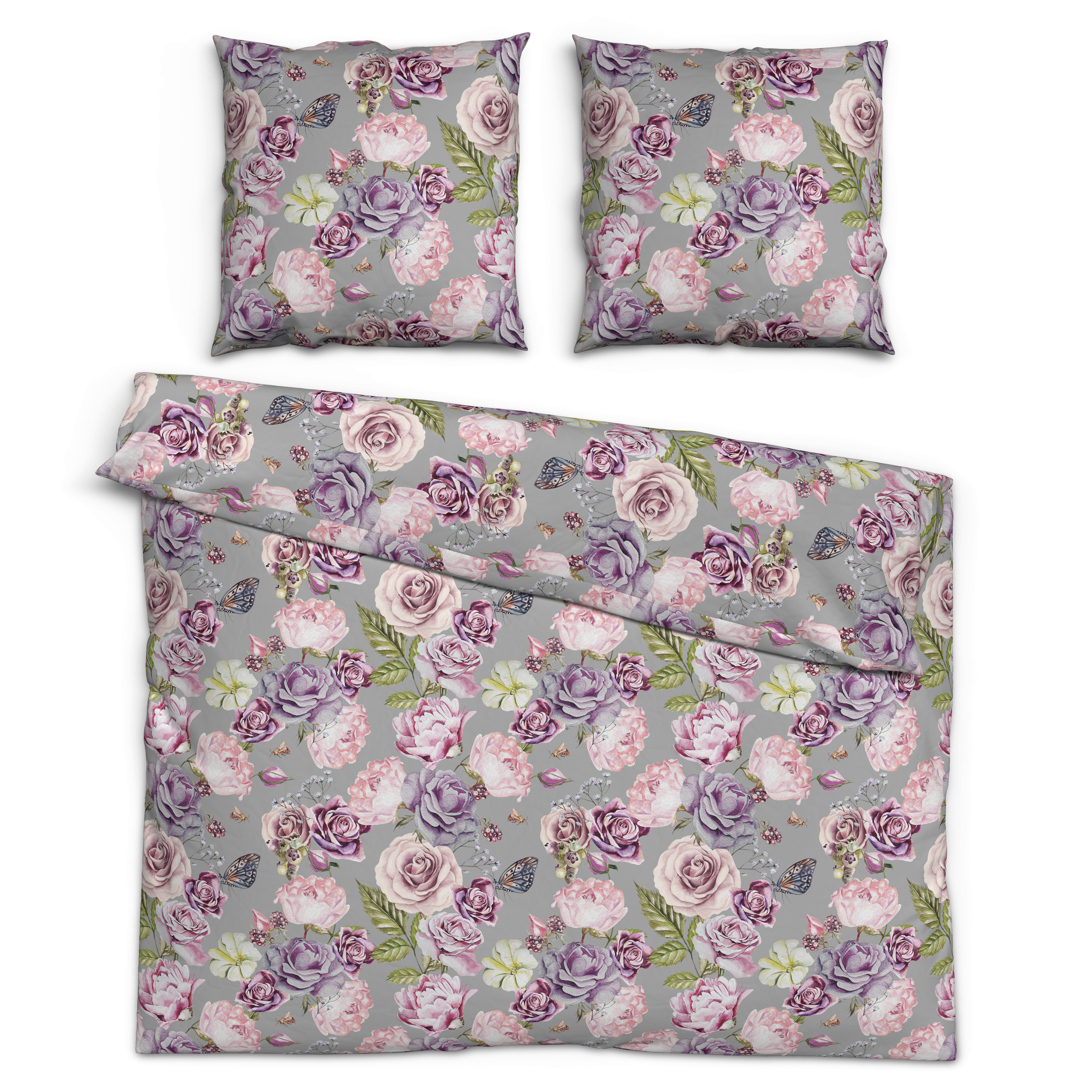 Microfaser Bettwäsche Bettwäsche_Microfaser Lina 200x200 - rosé/grau (200,00/200,00cm)
