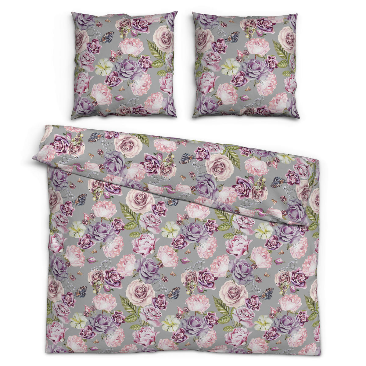 Microfaser Bettwäsche Bettwäsche_Microfaser Lina 200x200 - rosé/grau (200,00/200,00cm)