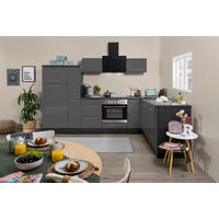 Respekta Winkelküche Amanda grau Hochglanz B/T/L: ca. 290x60x200 cm Amanda - Edelstahloptik/grau (290,00/200,00cm) - Respekta