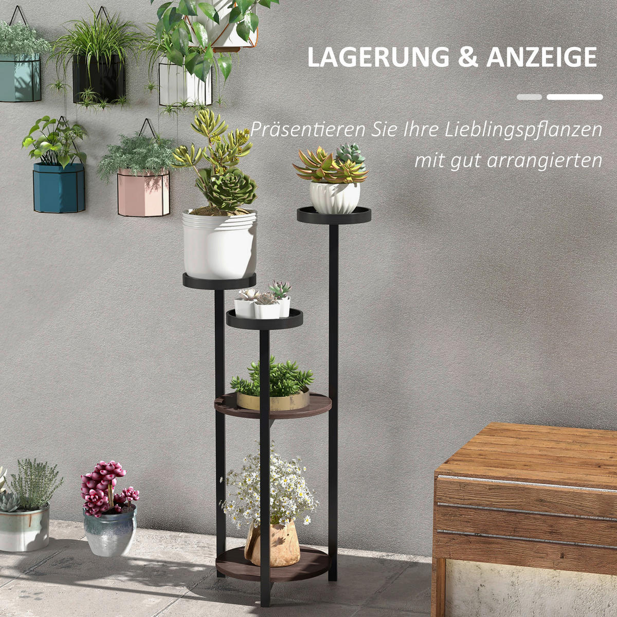 Outsunny Pflanzständer braun Holz B/H/L: ca. 28x28x87 cm Blumenständer - braun (87,00/28,00/28,00cm) - Outsunny
