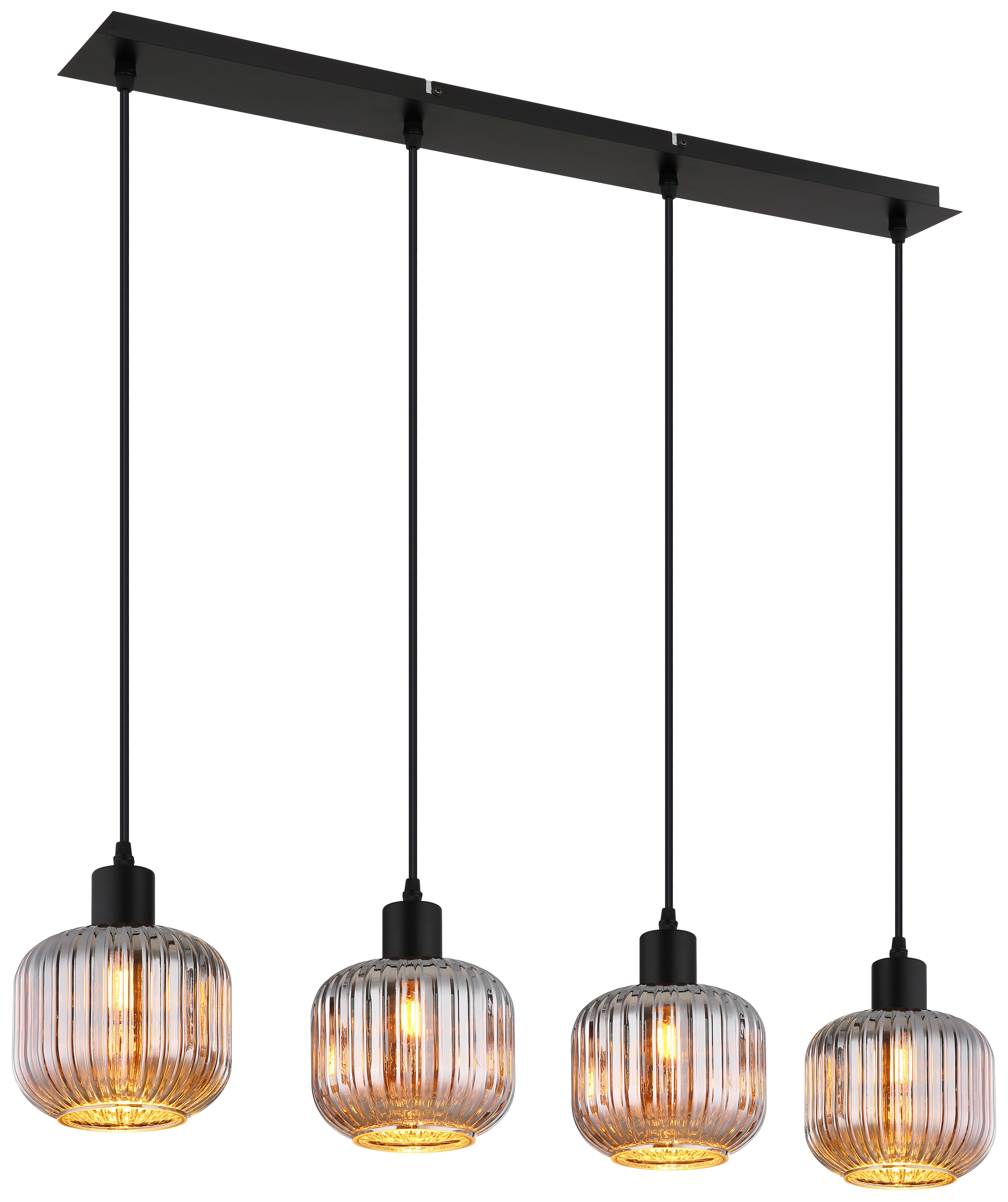 GLOBO Pendelleuchte TOM 30500408 schwarz Rauch Metall Glas B/H/L: ca. 80,8x120x15 cm E14 4 Brennstellen TOM - schwarz/Rauch (15,00/80,80/120,00cm) - GLOBO