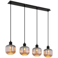 GLOBO Pendelleuchte TOM 30500408 schwarz Rauch Metall Glas B/H/L: ca. 80,8x120x15 cm E14 4 Brennstellen TOM - schwarz/Rauch (15,00/80,80/120,00cm) - GLOBO