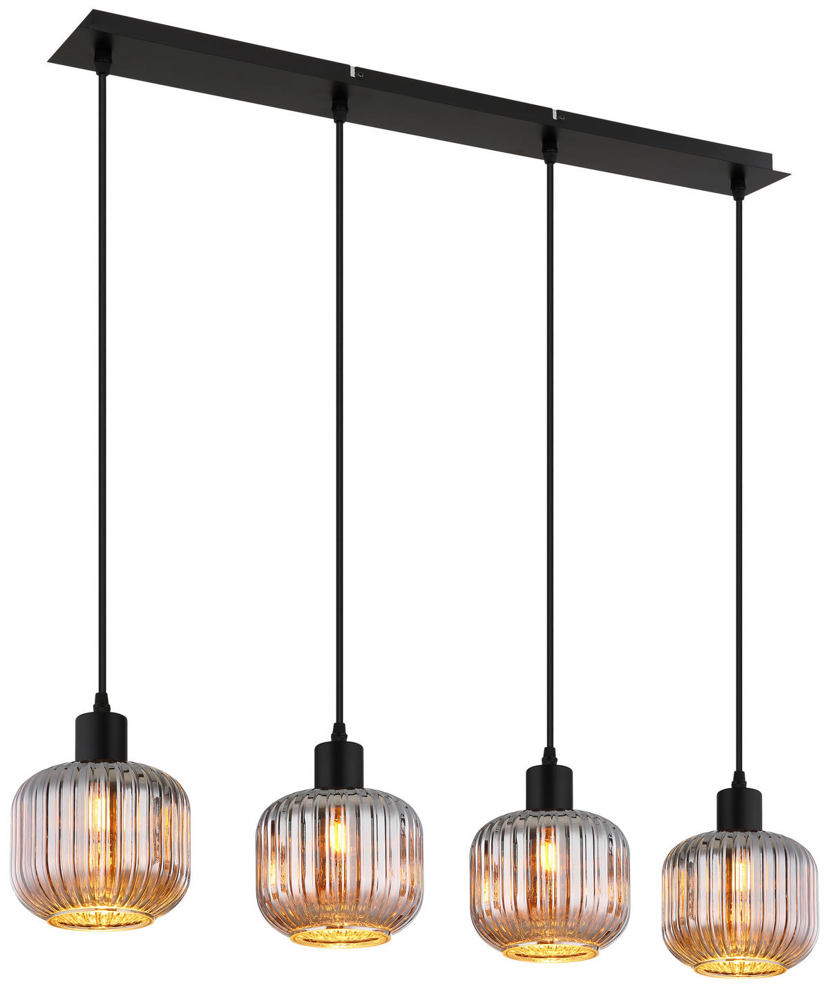 GLOBO Pendelleuchte TOM 30500408 schwarz Rauch Metall Glas B/H/L: ca. 80,8x120x15 cm E14 4 Brennstellen TOM - schwarz/Rauch (15,00/80,80/120,00cm) - GLOBO