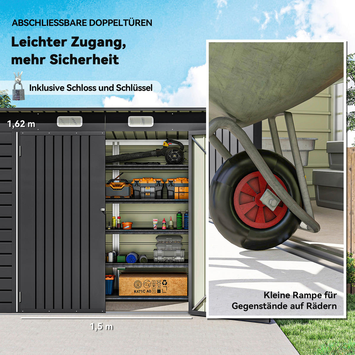 Outsunny Gerätehaus grau B/H/L: ca. 121x183x249 cm Gerätehaus - grau (249,00/121,00/183,00cm) - Outsunny