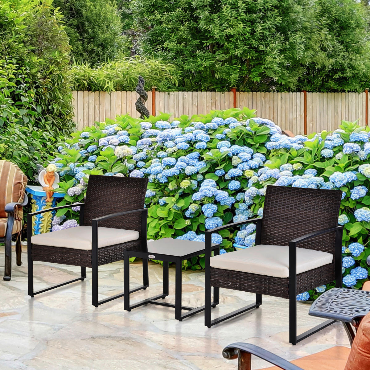 Outsunny Sitzgruppe creme Polyester B/H/L: ca. 57x63x76 cm Gartenmöbel-Set - braun/creme (76,00/57,00/63,00cm) - Outsunny