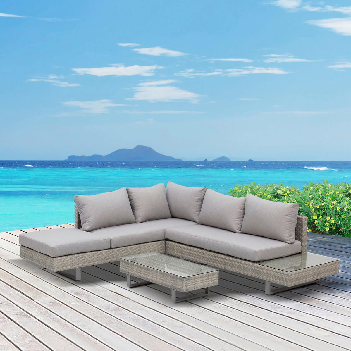 Outsunny Sitzgruppe grau Edelstahl B/H/L: ca. 69x196x59 cm Gartenmöbel-Set - grau (59,00/69,00/196,00cm) - Outsunny