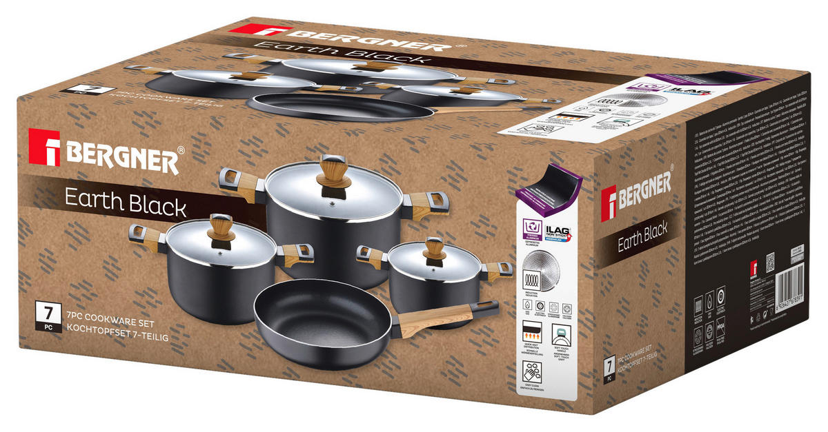 BERGNER Topfset Earth black schwarz Aluminium 7 tlg. Earth black - natur/schwarz - BERGNER