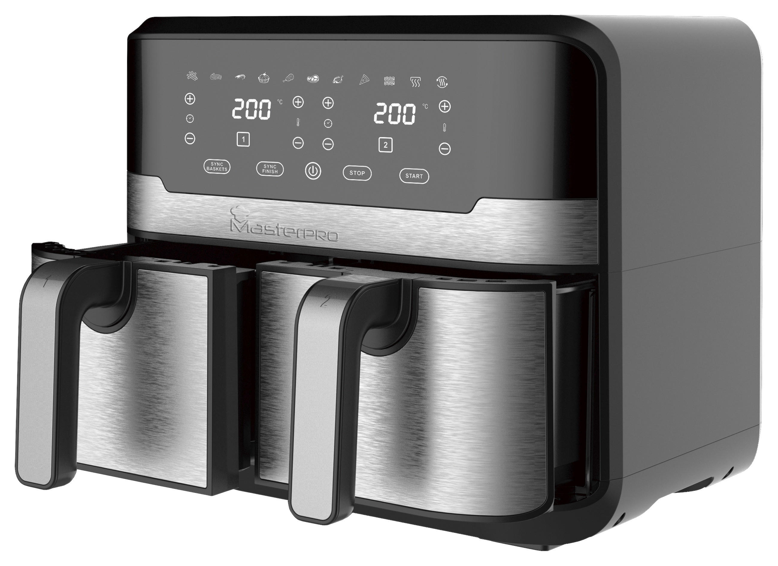 MASTERPRO Heißluftfritteuse Doppelbehälter BGMP-9178-BK silber Metall B/H/T: ca. 45x35,5x38 cm ca. 9 l Rocket duo 900 BGMP-9178-BK - schwarz/silber (45,00/35,50/38,00cm) - MASTERPRO