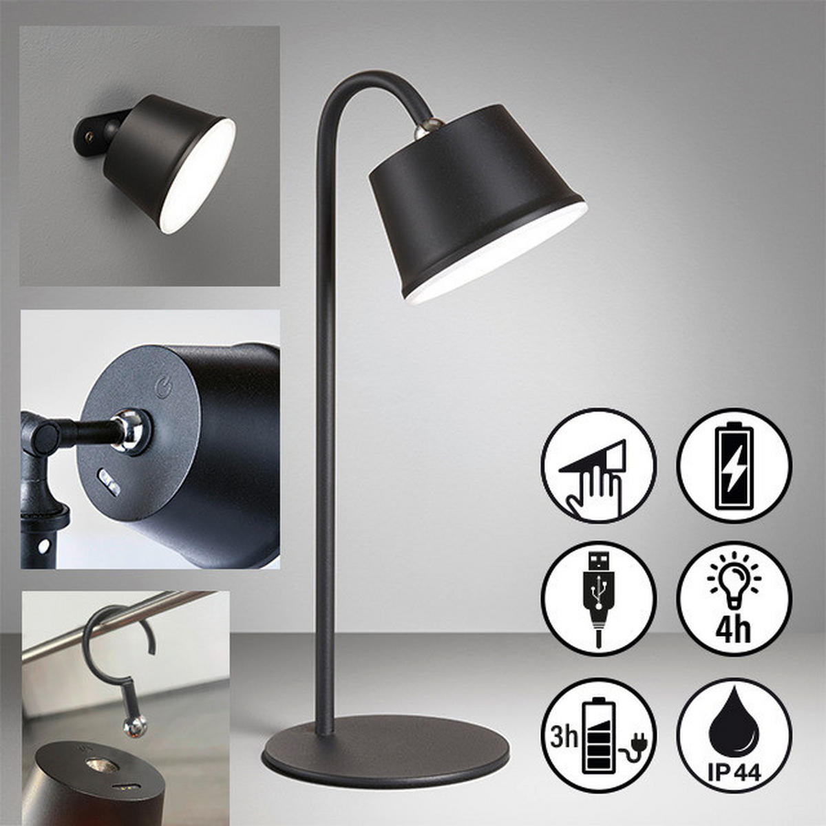 easy! by FHL Tischleuchte 850301 Voet schwarz Metall B/H: ca. 12x34 cm 1 Brennstellen Voet - schwarz (12,00/34,00cm) - easy! by FHL