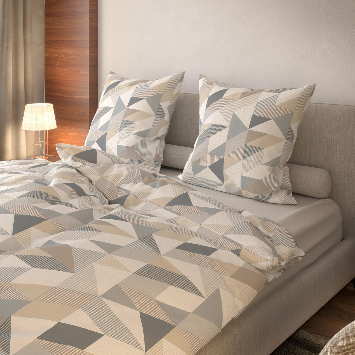 Baumwoll Bettwäsche Seersucker Bettwäsche_Seersucker grafisch grau - grau (135,00/200,00cm) - CASTELL