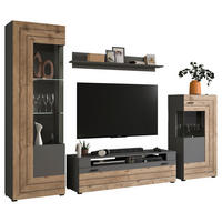 Wohnwand Freno grau matt Eiche Nox Oak Nachbildung B/H/T: ca. 290x194x40 cm Freno - Eiche/grau (290,00/194,00/40,00cm) - xonox.home