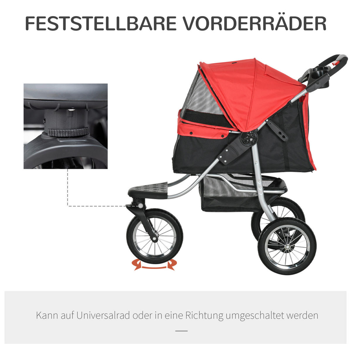 PawHut Hunde-Zubehör rot Polypropylen B/H/L: ca. 54,5x109,5x106,5 cm Hundewagen - rot (106,50/54,50/109,50cm) - PawHut