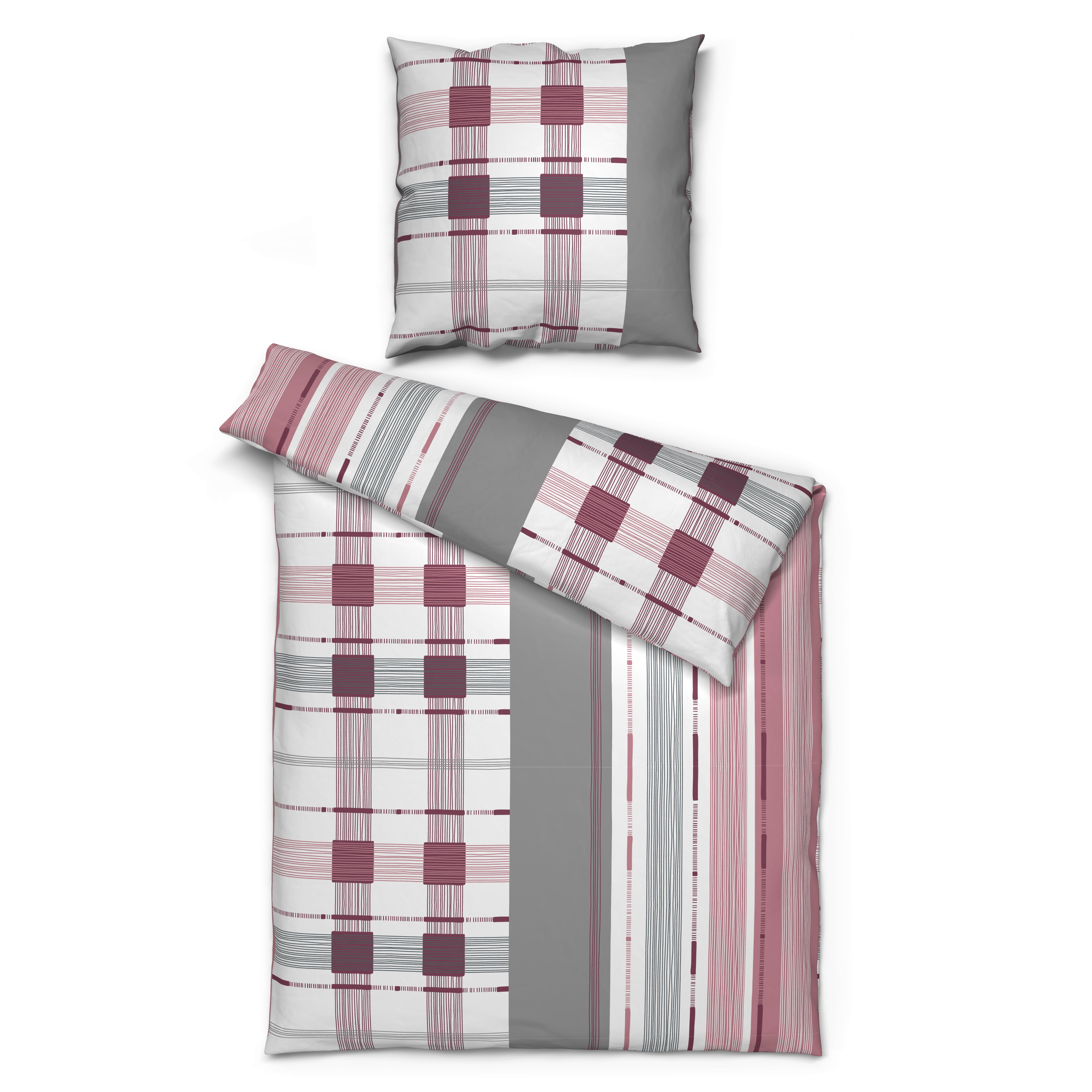 Microfaser Bettwäsche Fleece Bettwäsche_Fleece Streifen+Karo - weiß/rot (135,00/200,00cm)