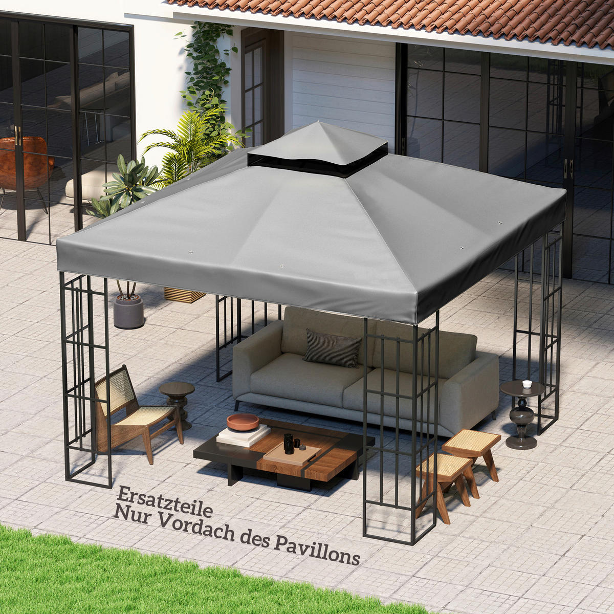 Outsunny Pavillon Ersatzdach dunkelgrau Metall B/H/L: ca. 300x1x300 cm Pavillon Ersatzdach - dunkelgrau (300,00/300,00/1,00cm) - Outsunny