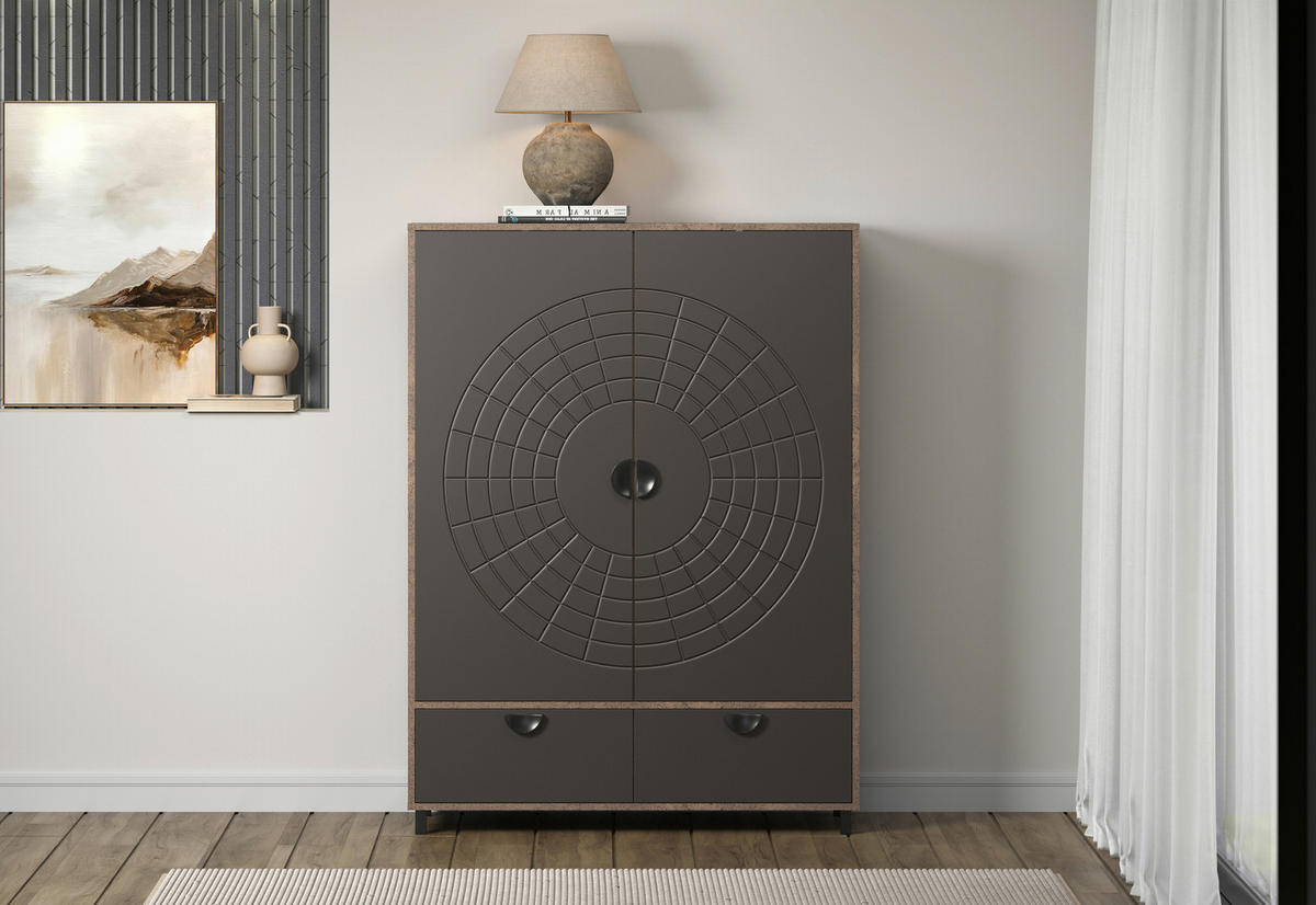 Highboard Fusion Eiche dunkel Nachbildung bronze Optik B/H/T: ca. 120x163x42 cm Fusion - Eiche/bronze (120,00/163,00/42,00cm)