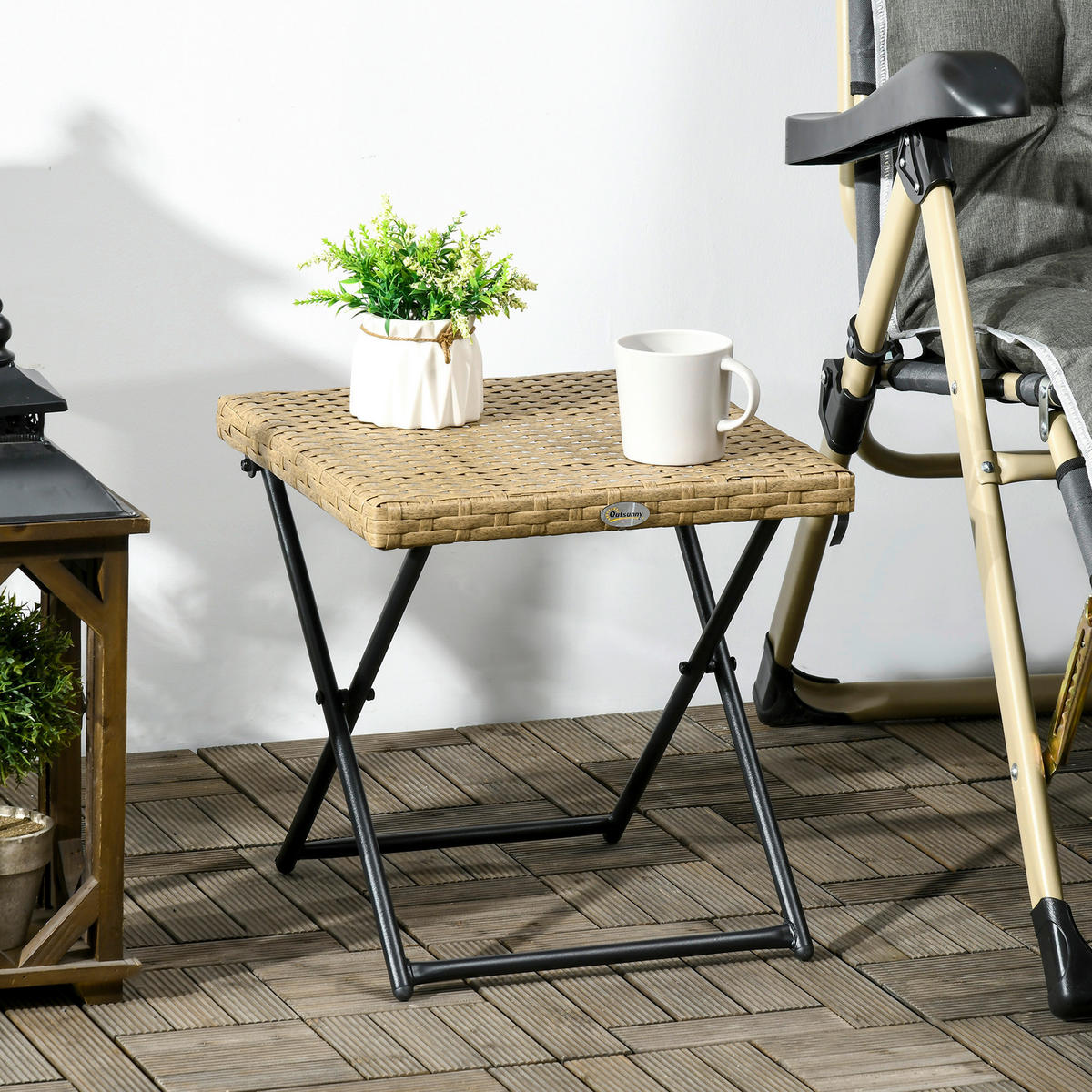 Outsunny Balkontisch natur Polyrattan B/H/L: ca. 40x40x40 cm Balkontisch - natur (40,00/40,00/40,00cm) - Outsunny