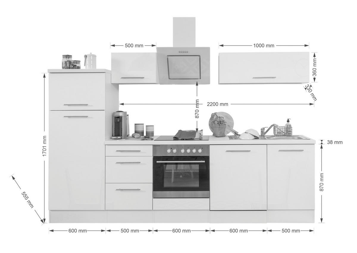 Respekta Küchenblock Premium weiß hochglänzend B/H/T: ca. 280x200x60 cm Premium - Eiche/weiß (280,00/200,00/60,00cm) - Respekta