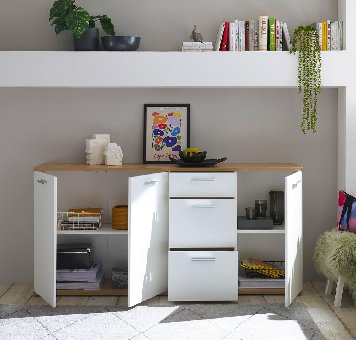 Sideboard BC 1035 weiß Eiche Artisan Nachbildung B/H/T: ca. 180x86x38 cm BC 1035 - Eiche/weiß (180,00/86,00/38,00cm)