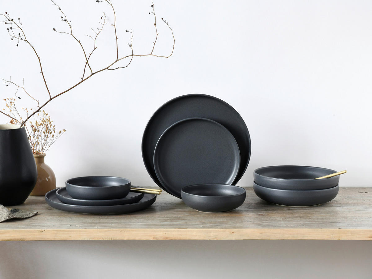 CreaTable Tafelservice Uno Black schwarz Steinzeug 8 tlg. Uno Black - schwarz - CreaTable