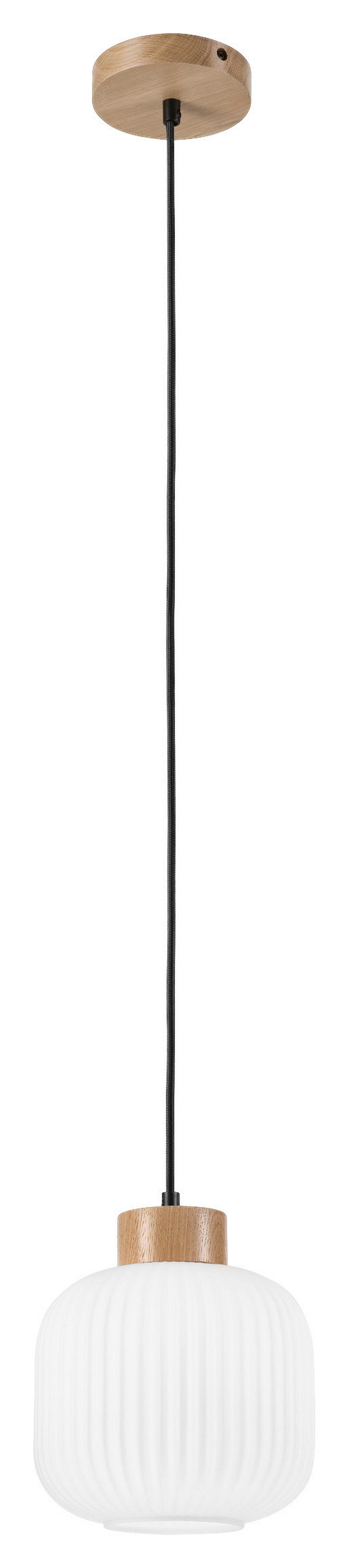 Lamkur Hängeleuchte weiß Eiche Glas Holz B/H/L: ca. 20x105x20 cm 1.0 Brennstellen HARMONY - Eiche/weiß (20,00/20,00/105,00cm) - Lamkur