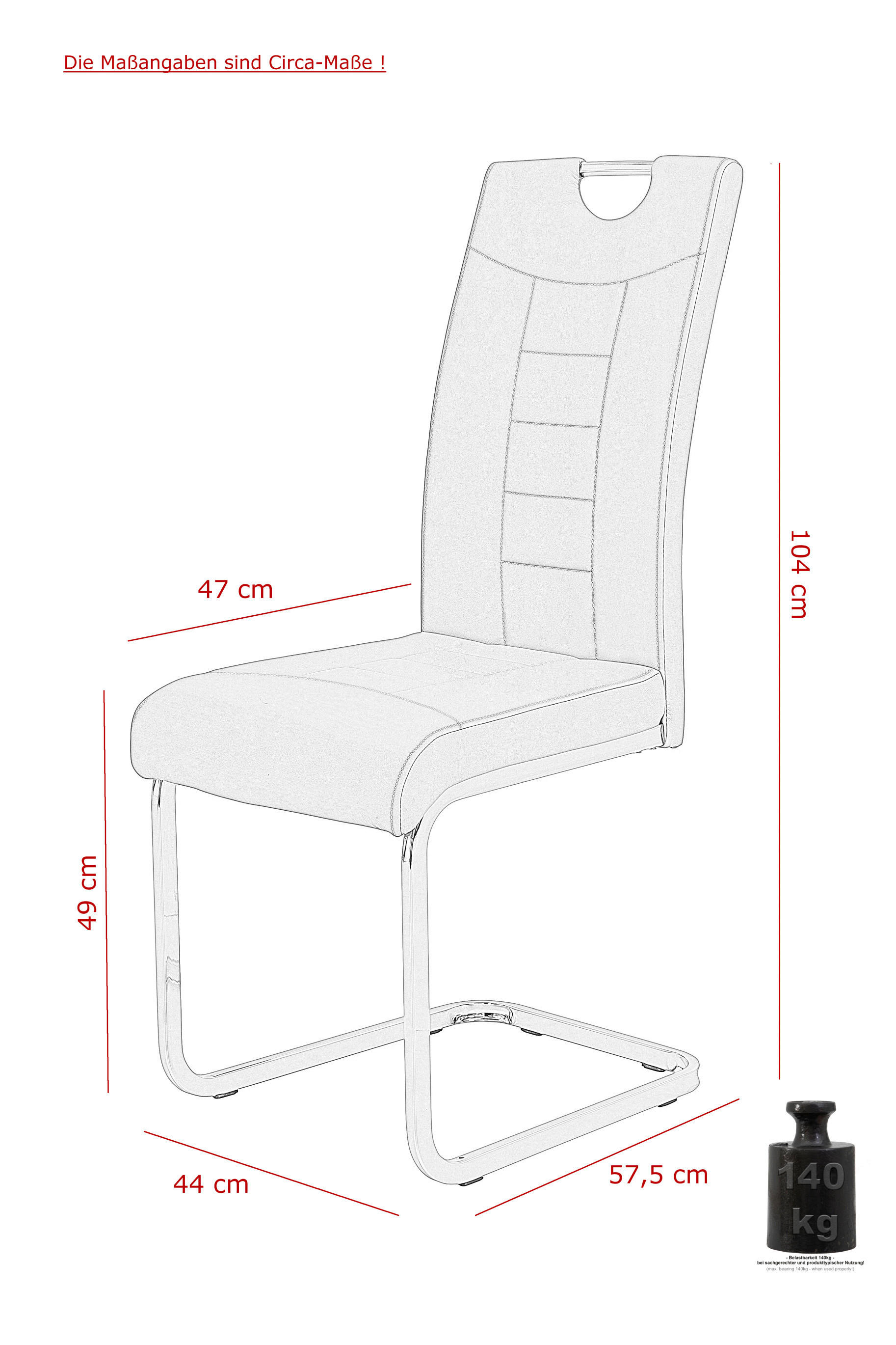 Schwingstuhl Ruby 2er Set grau Kunstlede...