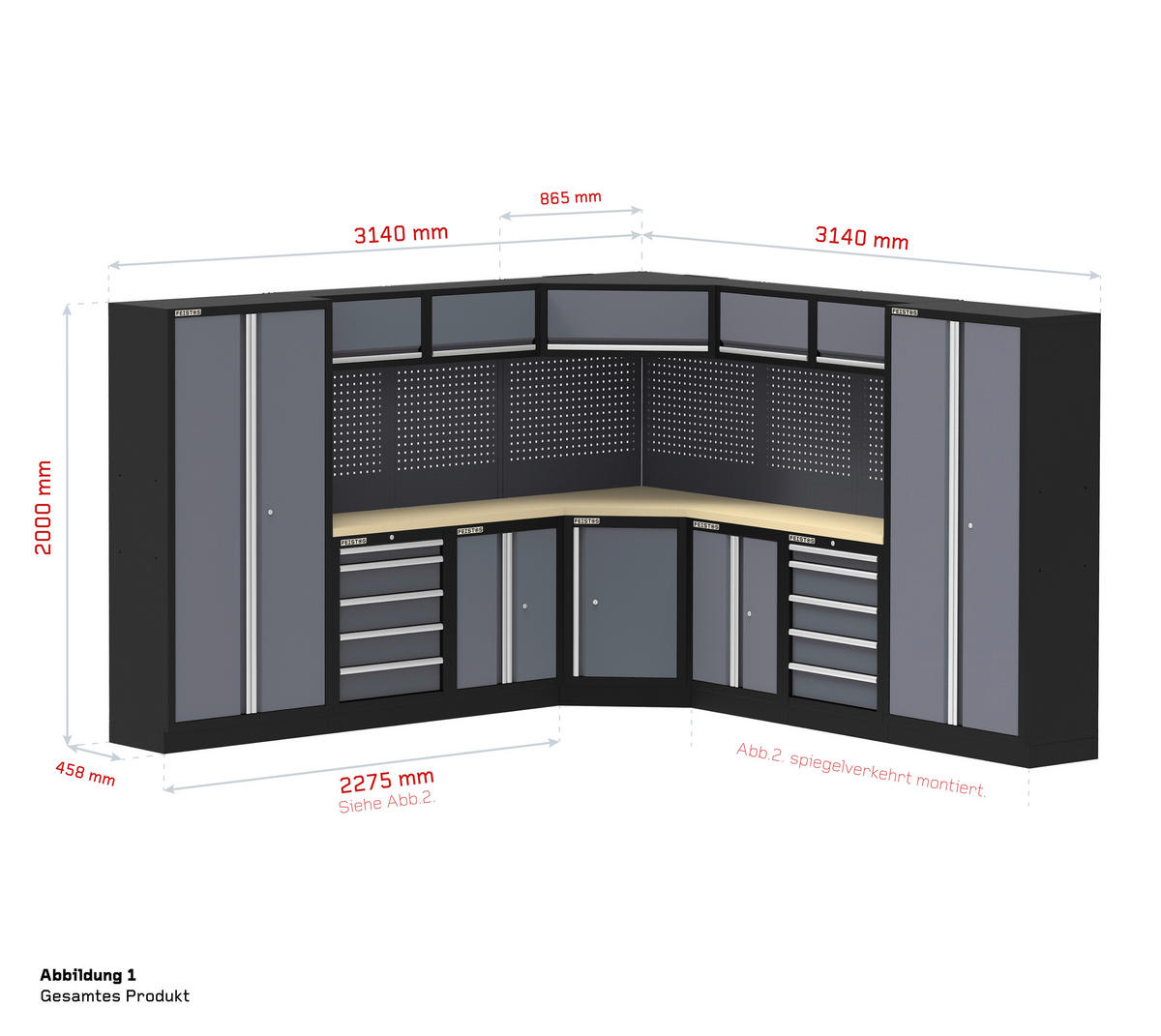 Werkstatteinrichtung Apollo schwarz B/H/L: ca. 628x200x46 cm Apollo - schwarz/anthrazit (46,00/628,00/200,00cm) - Feistos