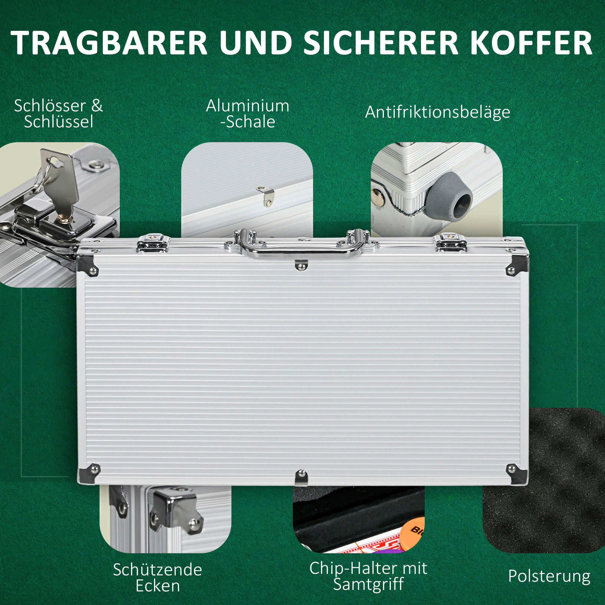 SPORTNOW Spielzeug B/H/L: ca. 23x38,5x6,5 cm Pokerkoffer_Set - silber (6,50/23,00/38,50cm) - SPORTNOW