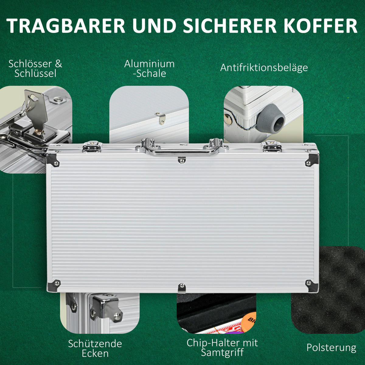 SPORTNOW Spielzeug B/H/L: ca. 23x38,5x6,5 cm Pokerkoffer_Set - silber (6,50/23,00/38,50cm) - SPORTNOW