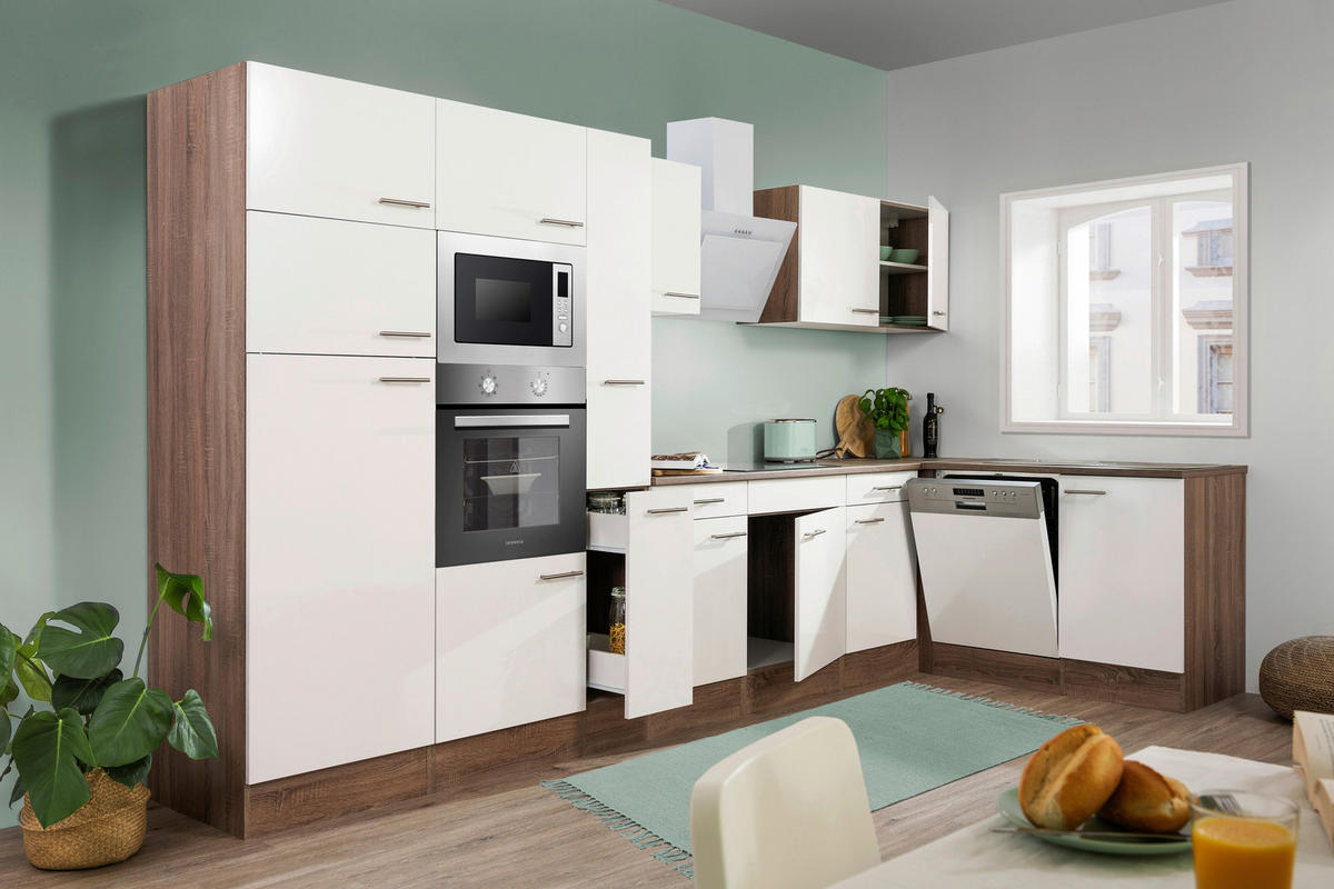 Respekta Winkelküche KBL370EYWMISGKE weiß B/H/T: ca. 370x205x172 cm KBL370EYWMISGKE - Eiche/weiß (370,00/205,00/172,00cm) - Respekta