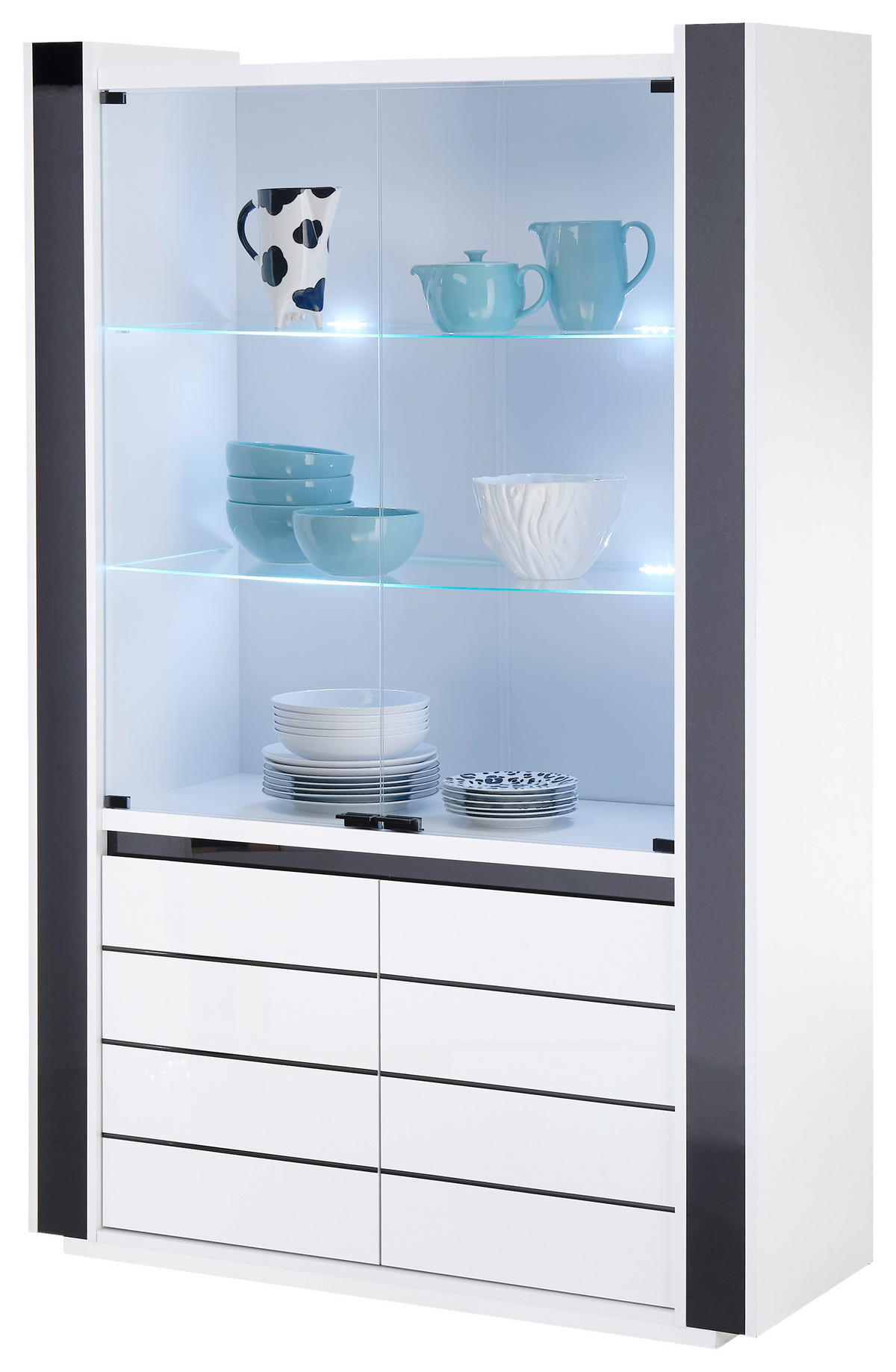 Vitrine Savona weiß Hochglanz schwarz Hochglanz B/H/T: ca. 120x185x45 cm Savona - weiß/schwarz (120,00/185,00/45,00cm)